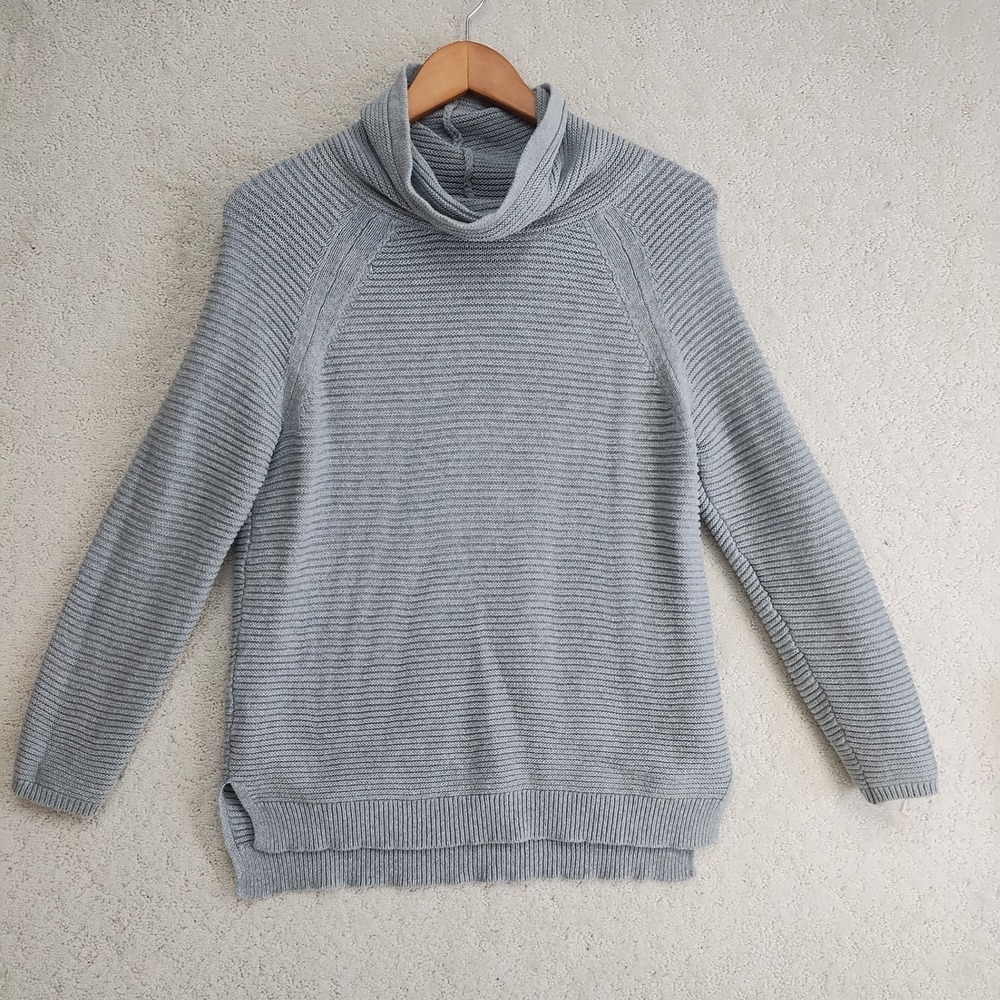 Kenneth Cole Reaction Sweater Womens Gray Cowl Neck Ribbed Knit Long Sleeve